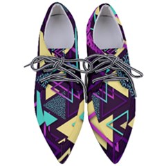 Retrowave Aesthetic Vaporwave Retro Memphis Triangle Pattern 80s Yellow Turquoise Purple Women s Pointed Oxford Shoes by genx