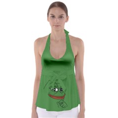 Pepe The Frog Smug Face With Smile And Hand On Chin Meme Kekistan All Over Print Green Babydoll Tankini Top by snek