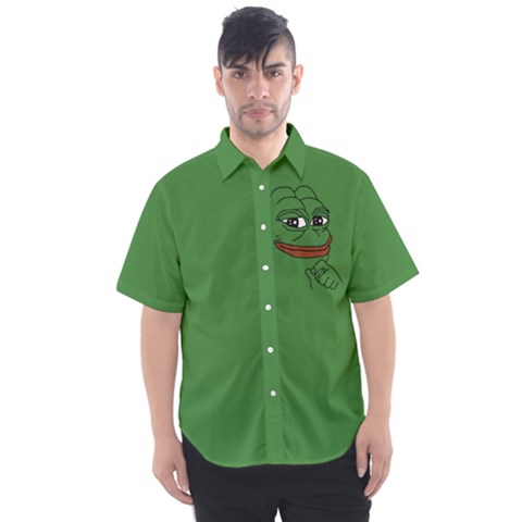 Pepe The Frog Smug Face With Smile And Hand On Chin Meme Kekistan All Over Print Green Men s Short Sleeve Shirt by snek