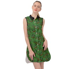 Pepe The Frog Perfect A-ok Handsign Pattern Praise Kek Kekistan Smug Smile Meme Green Background Sleeveless Shirt Dress by snek