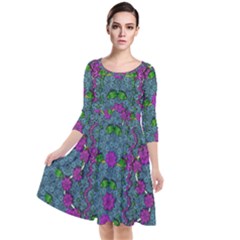 The Most Beautiful Flower Forest On Earth Quarter Sleeve Waist Band Dress by pepitasart