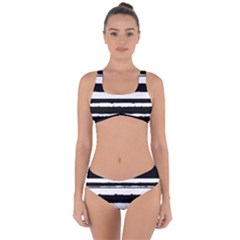 Bandes Abstrait Blanc/noir Criss Cross Bikini Set by kcreatif