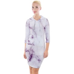 White Marble Violet Purple Veins Accents Texture Printed Floor Background Luxury Quarter Sleeve Hood Bodycon Dress by genx