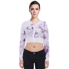 White Marble Violet Purple Veins Accents Texture Printed Floor Background Luxury Long Sleeve Zip Up Bomber Jacket by genx