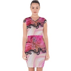 Decorative Elegant Roses Capsleeve Drawstring Dress  by FantasyWorld7