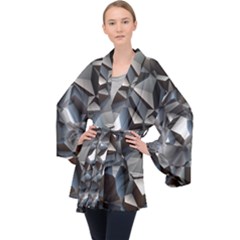 Triangles Polygon Color Silver Uni Long Sleeve Velvet Kimono  by Wegoenart