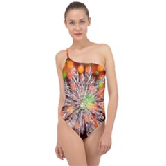 Ice Crystal Crystal Snowflake Bokeh Classic One Shoulder Swimsuit by Wegoenart