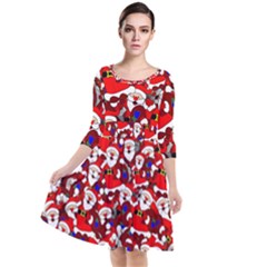 Nicholas Santa Christmas Pattern Quarter Sleeve Waist Band Dress by Wegoenart