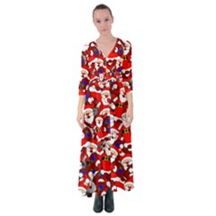 Nicholas Santa Christmas Pattern Button Up Maxi Dress by Wegoenart