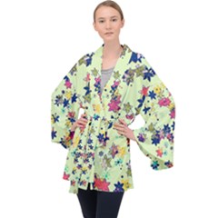 Flowers Ornament Decoration Long Sleeve Velvet Kimono  by Wegoenart