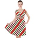 Christmas Color Stripes Cap Sleeve Midi Dress View1