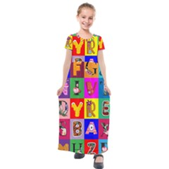 Alphabet Pattern Kids  Short Sleeve Maxi Dress by designsbymallika