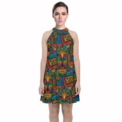 Boho Pattern 2 Velvet Halter Neckline Dress  by designsbymallika