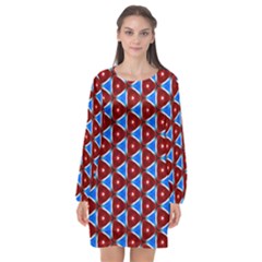 Pattern Triangles Seamless Red Blue Seamless Pattern Texture Seamless Patterns Repetition Long Sleeve Chiffon Shift Dress  by Vaneshart