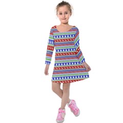 Christmas Color Stripes Pattern Kids  Long Sleeve Velvet Dress by Vaneshart