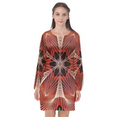 Star Pattern Red Abstract Long Sleeve Chiffon Shift Dress  by Vaneshart