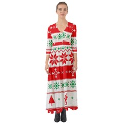 Ugly Christmas Sweater Pattern Button Up Boho Maxi Dress by Sobalvarro