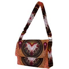 Awesome Dark Heart With Skulls Full Print Messenger Bag (l) by FantasyWorld7