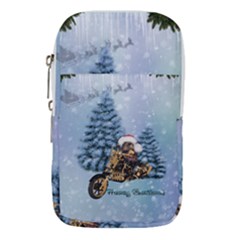 Merry Christmas, Funny Mouse On A Motorcycle With Christmas Hat Waist Pouch (small) by FantasyWorld7