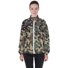 Army Pattern  Women s High Neck Windbreaker by myuique