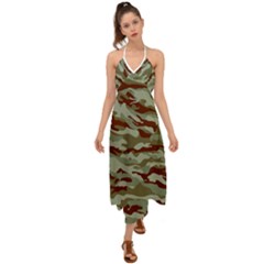 Brown And Green Camo Halter Tie Back Dress  by McCallaCoultureArmyShop