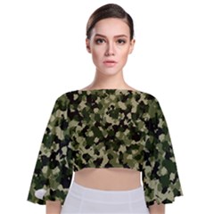 Dark Green Camouflage Army Tie Back Butterfly Sleeve Chiffon Top by McCallaCoultureArmyShop