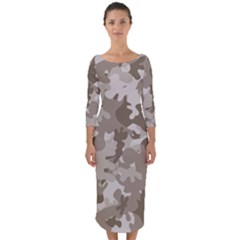 Tan Army Camouflage Quarter Sleeve Midi Bodycon Dress by mccallacoulture