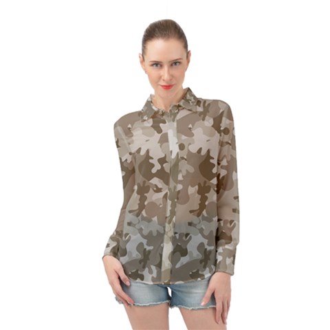 Tan Army Camouflage Long Sleeve Chiffon Shirt by mccallacoulture