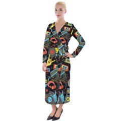 Music Pattern Velvet Maxi Wrap Dress by Sapixe