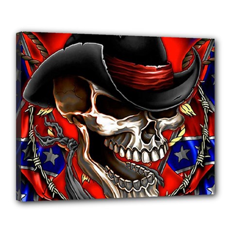 Confederate Flag Usa America United States Csa Civil War Rebel Dixie Military Poster Skull Canvas 20  X 16  (stretched) by Sapixe