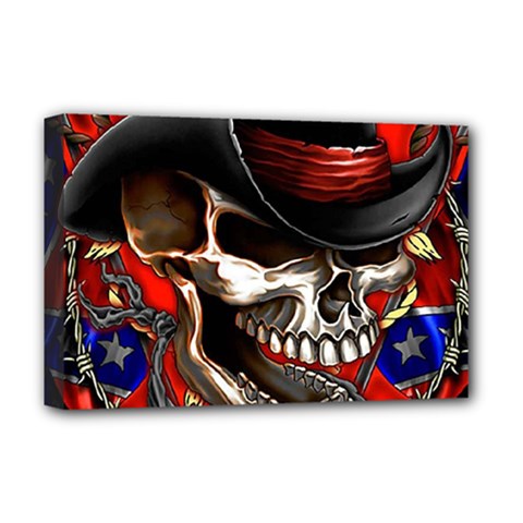 Confederate Flag Usa America United States Csa Civil War Rebel Dixie Military Poster Skull Deluxe Canvas 18  X 12  (stretched) by Sapixe