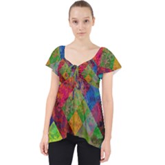 Abstract Colored Grunge Pattern Lace Front Dolly Top by fashionpod