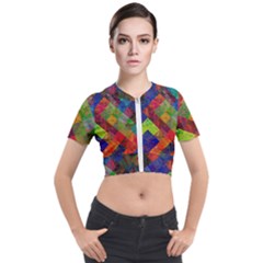 Abstract Colored Grunge Pattern Short Sleeve Cropped Jacket by fashionpod