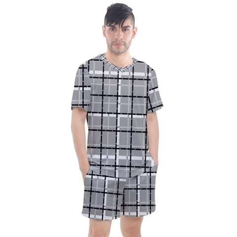 Pattern Carreaux Noir/gris Men s Mesh Tee And Shorts Set by kcreatif