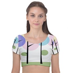 Forest Trees Nature Plants Velvet Short Sleeve Crop Top  by HermanTelo