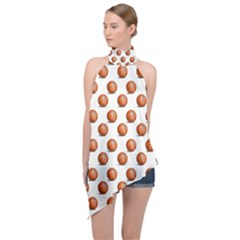 Orange Basketballs Halter Asymmetric Satin Top by mccallacoulturesports