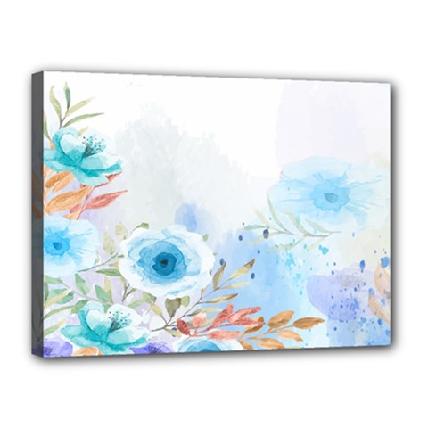 Blue Floral Print Canvas 16  X 12  (stretched) by designsbymallika