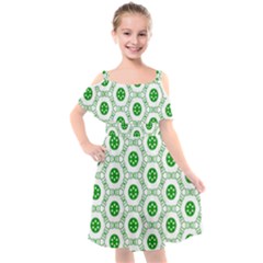 White Green Shapes Kids  Cut Out Shoulders Chiffon Dress by Mariart