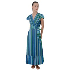 Painted Stripe Flutter Sleeve Maxi Dress by dressshop