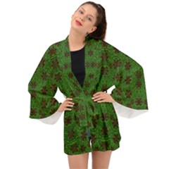 Rose Stars So Beautiful On Green Long Sleeve Kimono by pepitasart