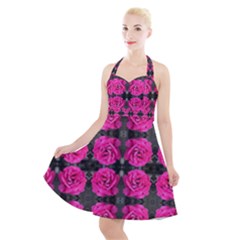 Roses Fleurs Abstrait Halter Party Swing Dress  by kcreatif