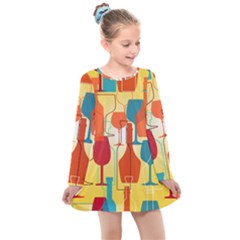 I Love Wine Kids  Long Sleeve Dress by designsbymallika