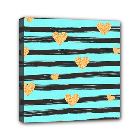 Stripes Heart Pattern Mini Canvas 6  X 6  (stretched) by designsbymallika