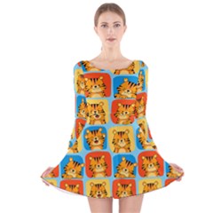Cute Tiger Pattern Long Sleeve Velvet Skater Dress by designsbymallika