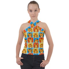 Cute Tiger Pattern Cross Neck Velour Top by designsbymallika