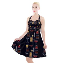 Cocktail Cartoon Wallpaper Halter Party Swing Dress  by nationalseashoreclothing