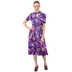 Botanical Violet Print Pattern 2 Keyhole Neckline Chiffon Dress by dflcprintsclothing