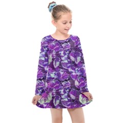 Botanical Violet Print Pattern 2 Kids  Long Sleeve Dress by dflcprintsclothing