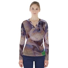 Close Up Mushroom Abstract V-neck Long Sleeve Top by Fractalsandkaleidoscopes