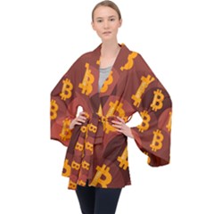 Cryptocurrency Bitcoin Digital Long Sleeve Velvet Kimono  by HermanTelo